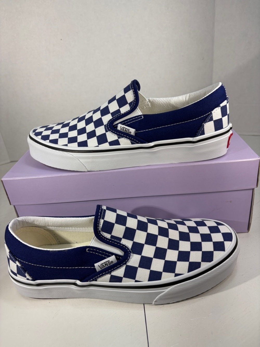 Vans Slip-On Checkerboard Sneakers - Blue & White Women’s 6